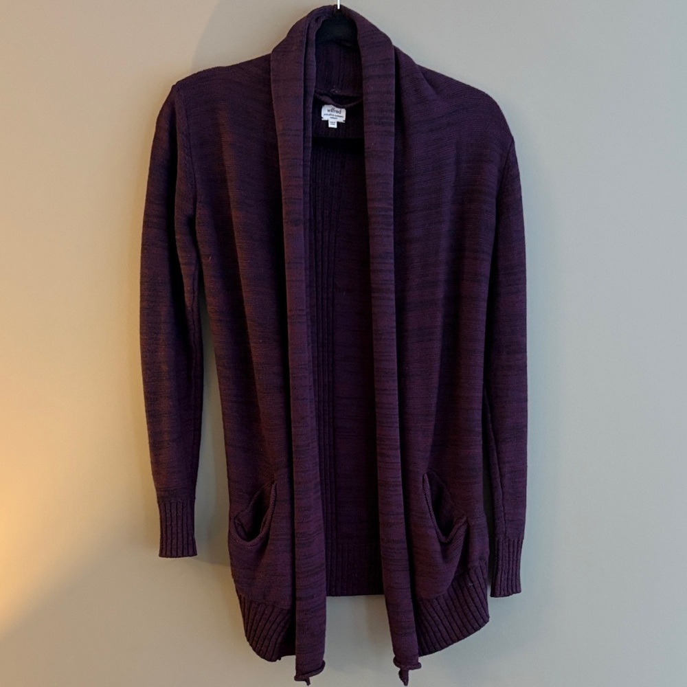 WILFRED Heather Burgundy Open Front Cardigan Silk & Cashmere size XS